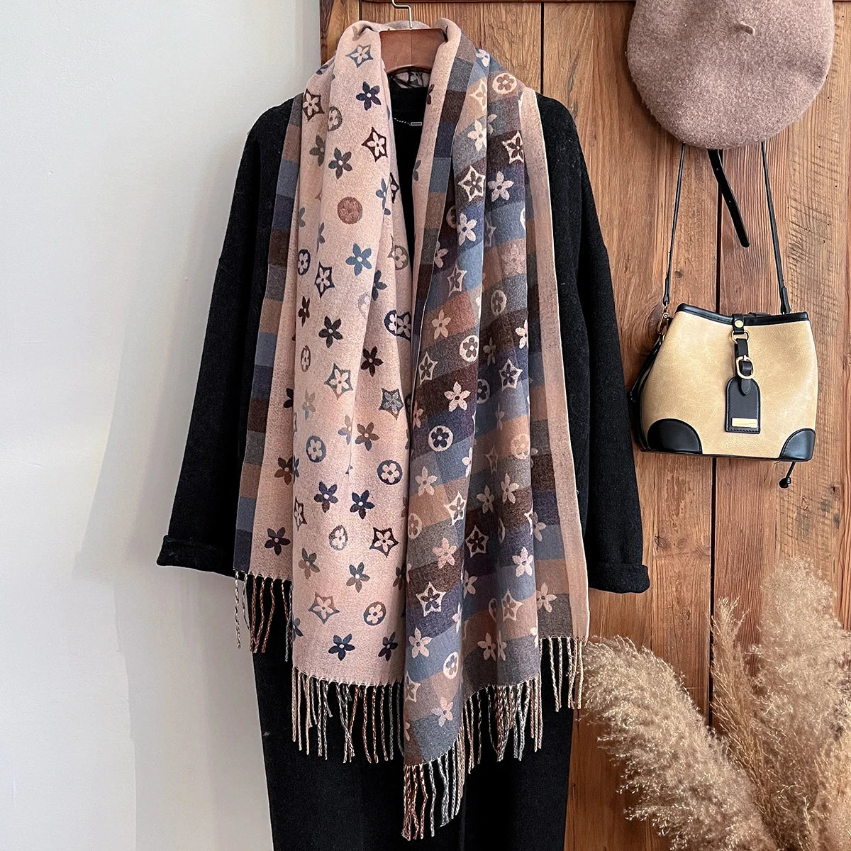 Women's Long Warm Polyester Print Winter Scarf Over 175cm