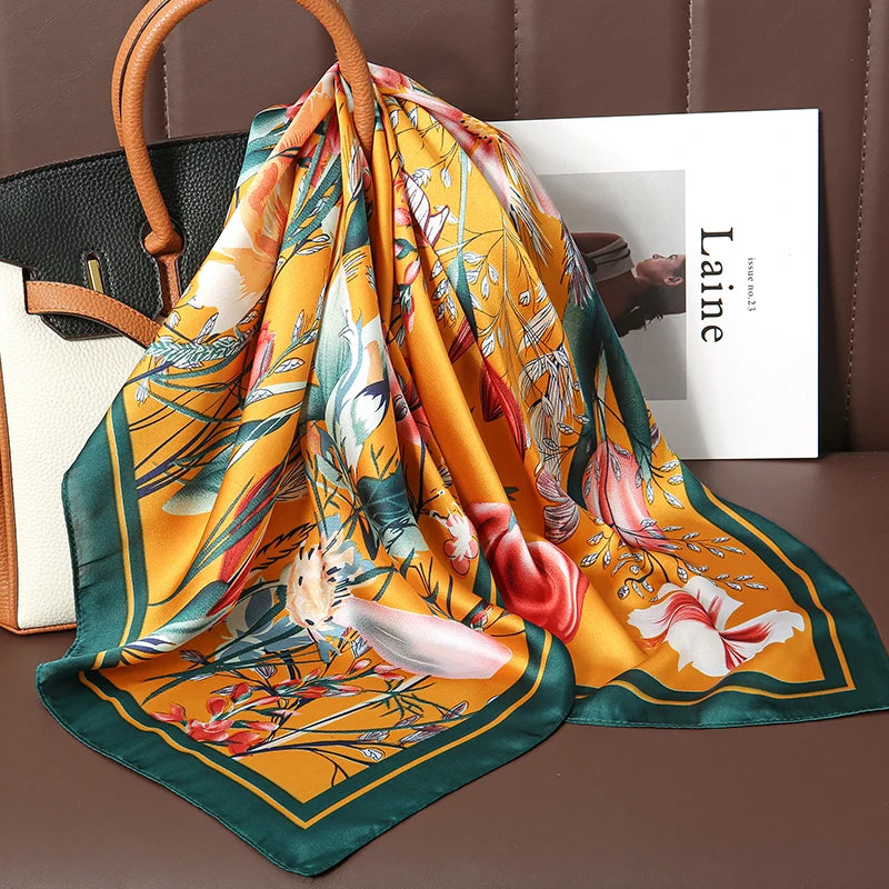 Square Satin Silk Scarf for Women, Casual All Seasons