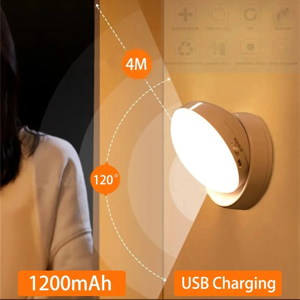Night Light USB Motion Sensor Charging Round Energy-saving Led Lamp Bedroom Light Corridor Home Bathroom wall lights night light - Buy online at  Vibe In Cart.