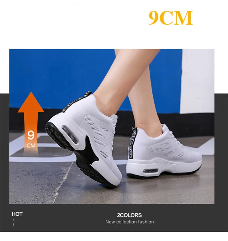 Women's Platform Mesh Lace-Up Sneakers Medium Heel