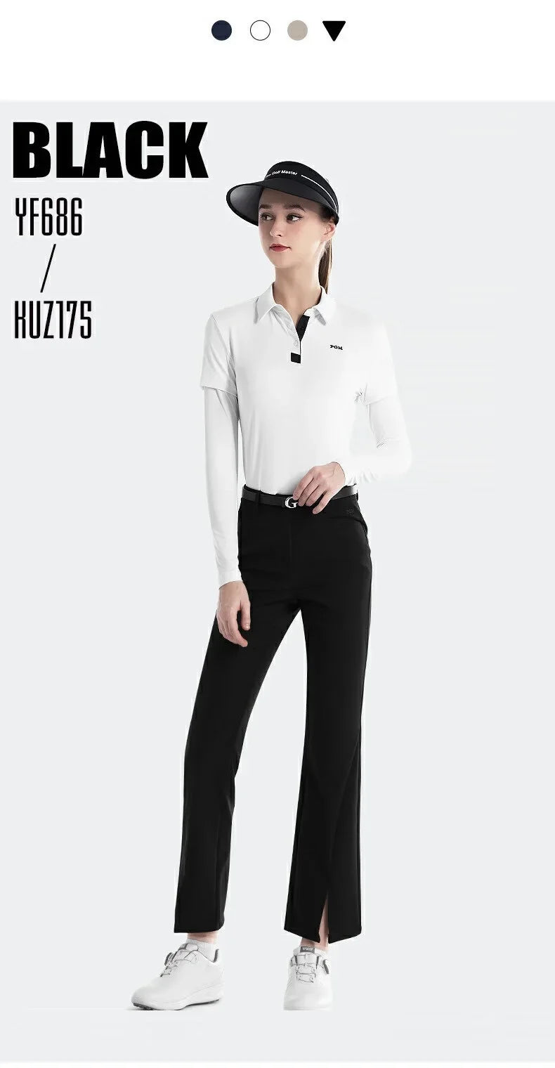 Women's Full Length High Waist Flared Cotton Golf Trousers