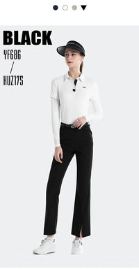 Women's Full Length High Waist Flared Cotton Golf Trousers