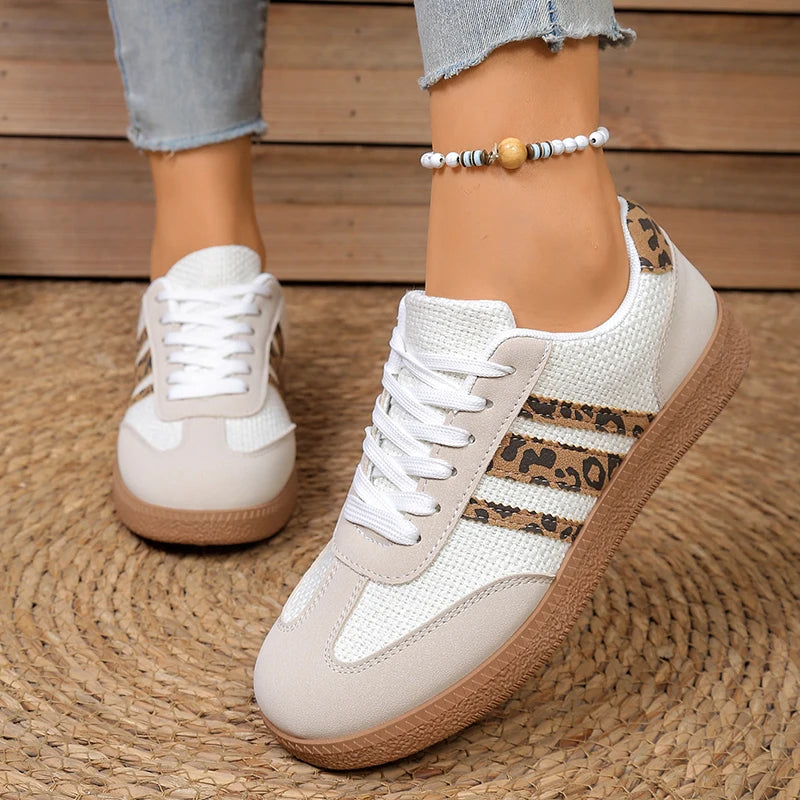 Vintage Leopard Striped Sneakers Women Four Season Lightweight Breathable Sports Shoes for Woman Lace Up Non Slip Casual Shoes - Buy online at  Vibe In Cart.
