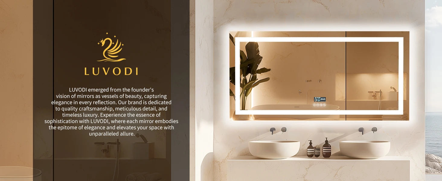 LUVODI Large Illuminated Bluetooth Bathroom Mirror Rectangle Anti-fog LED Bathroom Vanity Mirror with Bluetooth Speaker 3 Color - Buy online at  Vibe In Cart.