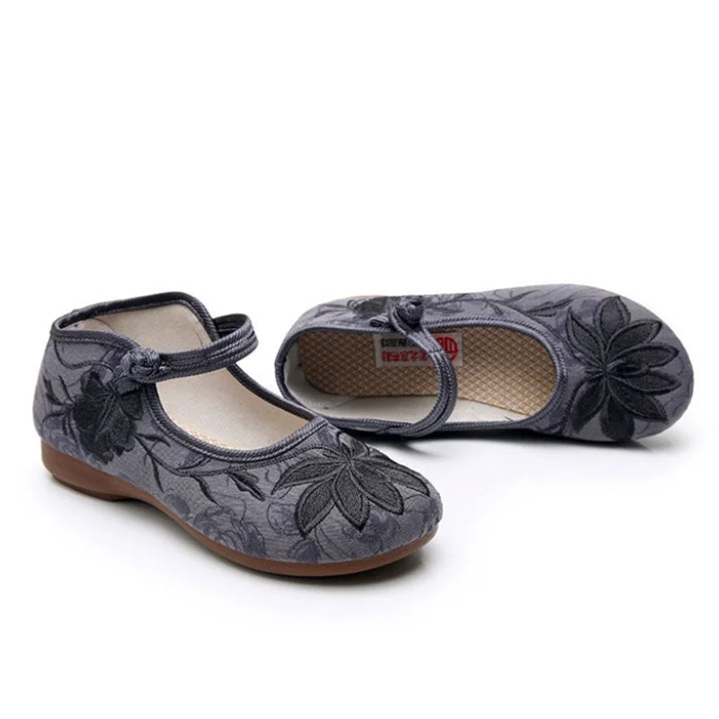 Women Fashion Plus Size Black Floral Pattern Dance Flat Shoes Lady Retro Chinese Traditional Hotel Work Grey Shoes & Flats A104 - Buy online at  Vibe In Cart.
