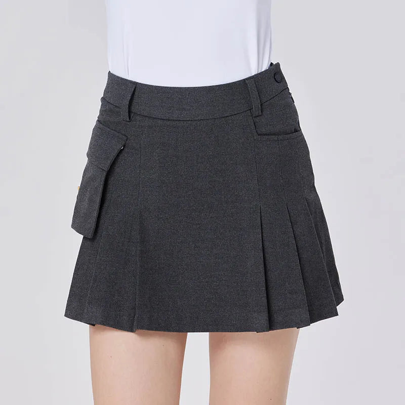 Women's High Waist Pleated Cotton Golf Skort with Pockets