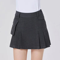 Women's High Waist Pleated Cotton Golf Skort with Pockets