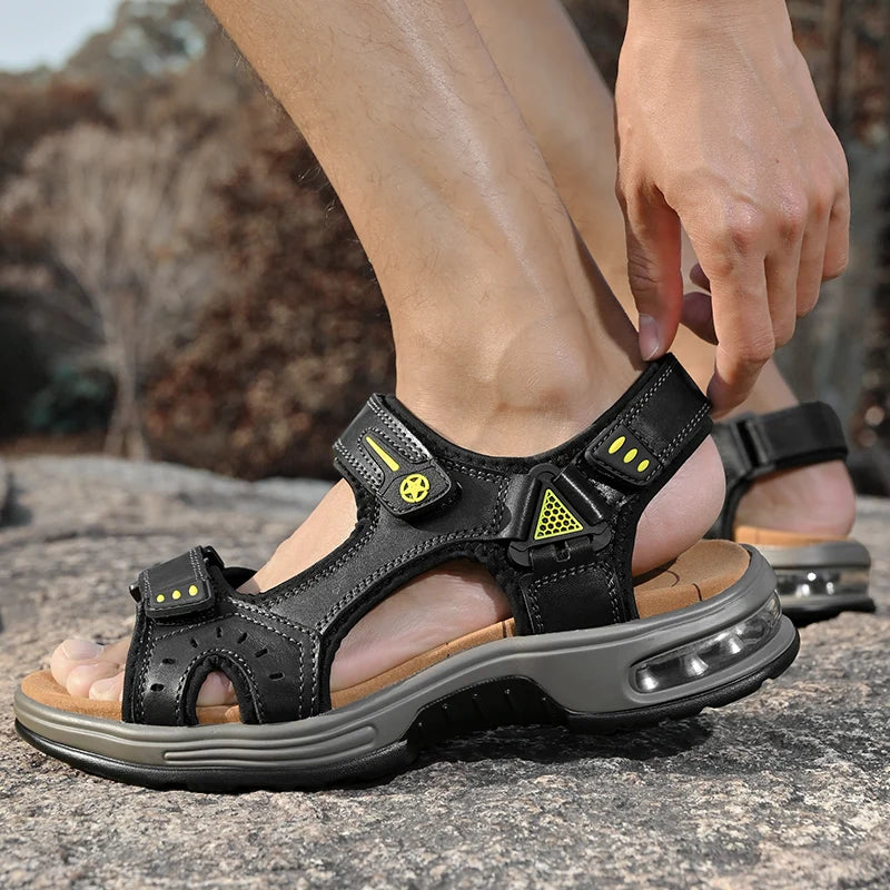 New Summer Genuine Leather Men Sandals Fashion Design Breathable Casual Shoes Men Soft Bottom Outdoor Beach Sandals Big Size 46 - Buy online at  Vibe In Cart.