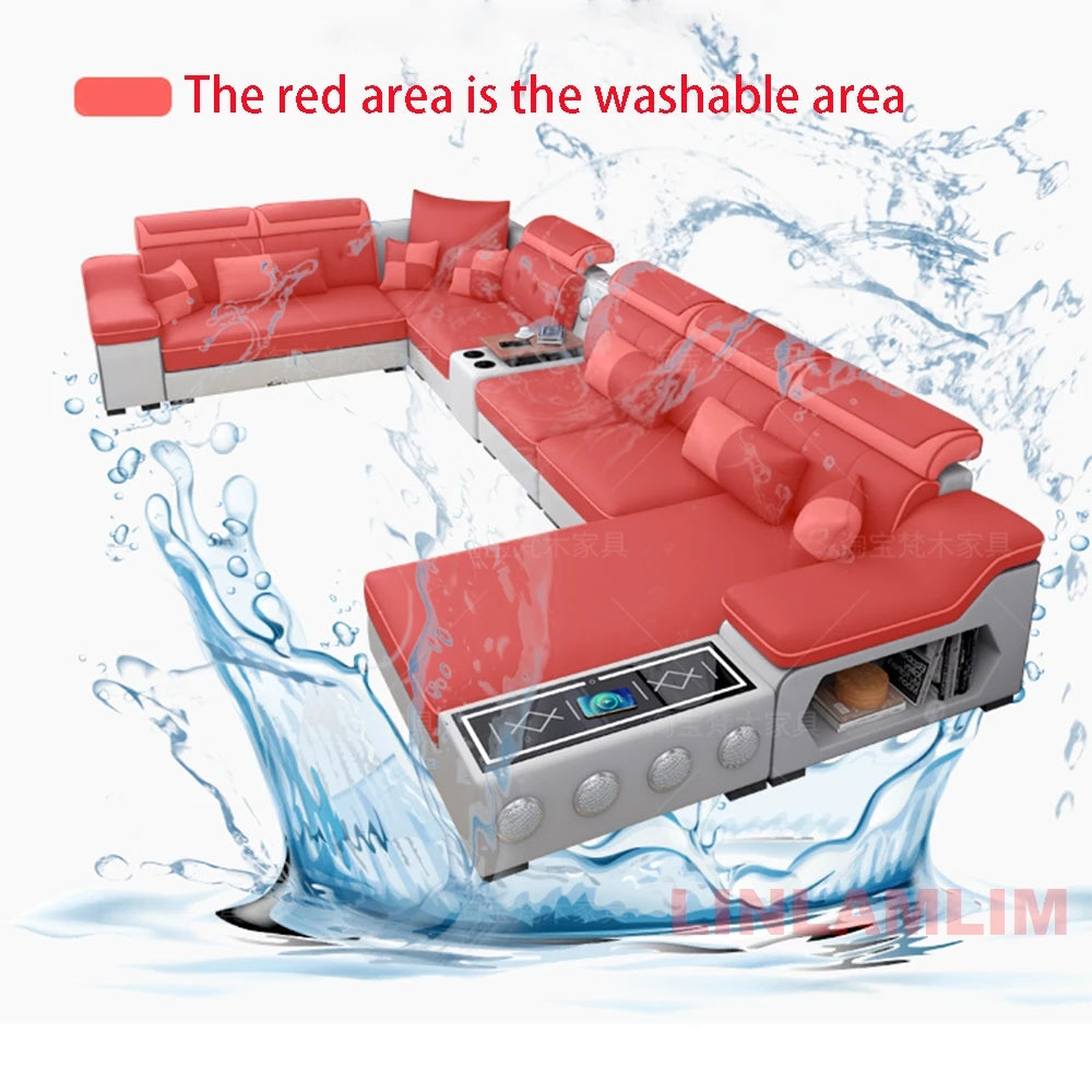 MANBAS Modern Scientific Cloth Sectional Sofa Set with Chaise Lounge, Bluetooth Speakers, and USB Charging Ports for Living Room - Buy online at  Vibe In Cart.