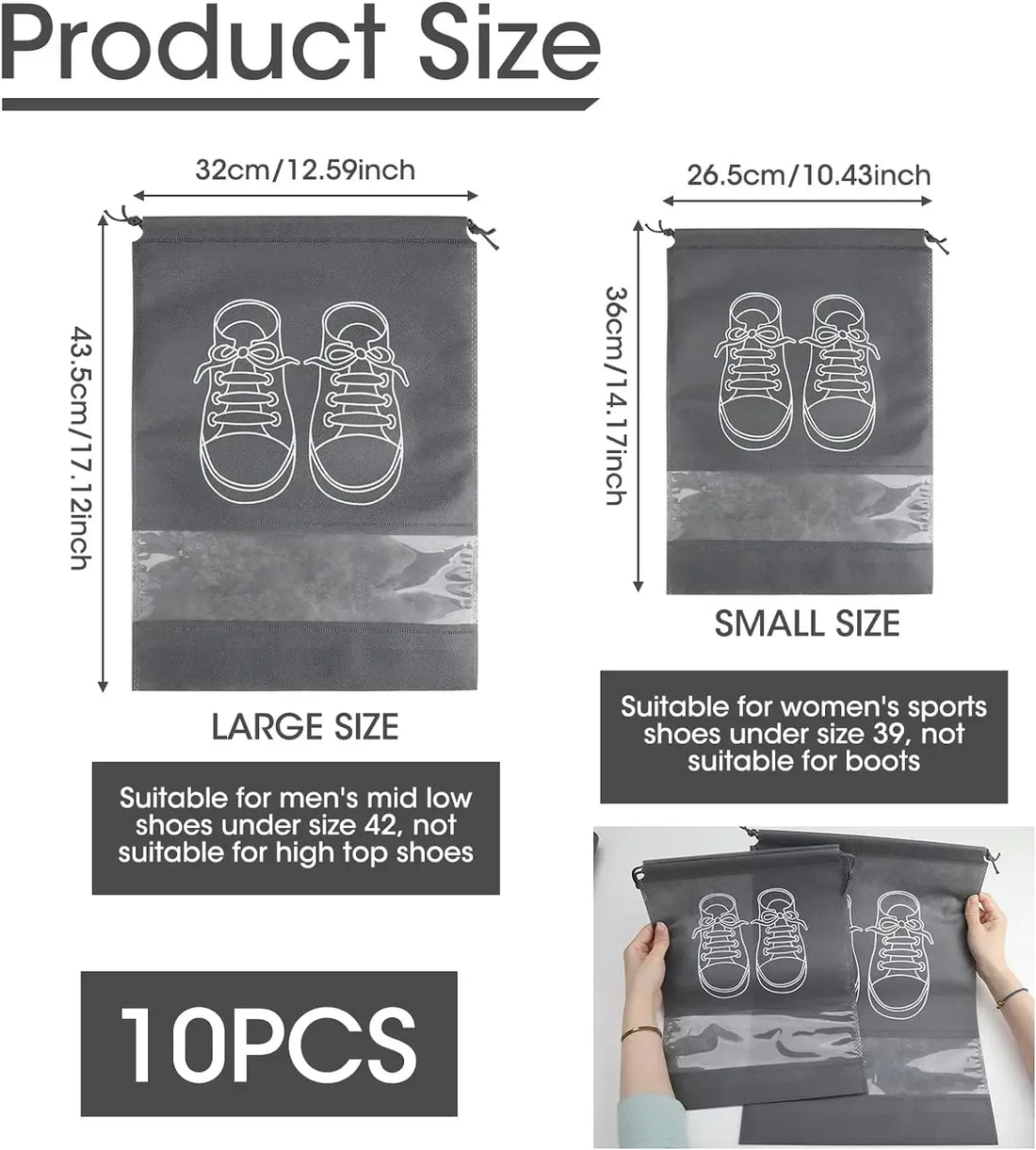 Large Non-Woven Fabric Shoes Storage Organizer Bags, 5 or 10 Pack