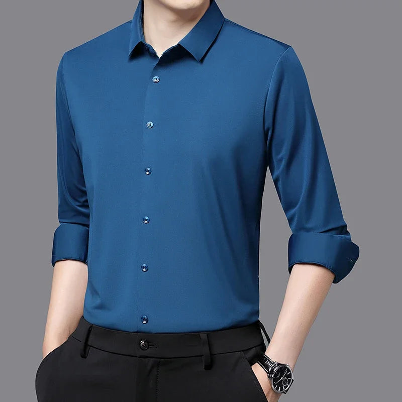 Premium Men's Ultra-Stretch Shirt - High-Quality Silky Business Formal Long-Sleeve Shirt for Social and Casual Wear - Buy online at  Vibe In Cart.