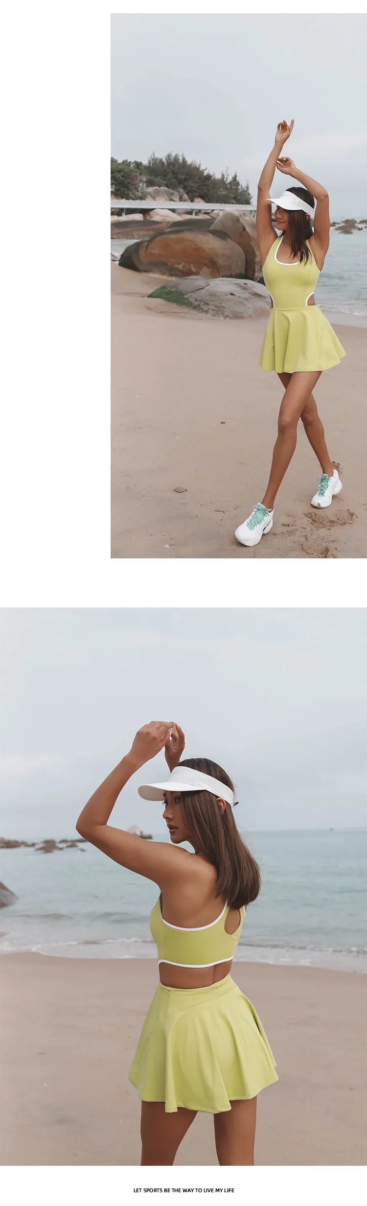 Women's Sleeveless Short Skort Dress with Padding, Nylon Spandex