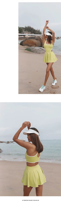 Women's Sleeveless Short Skort Dress with Padding, Nylon Spandex