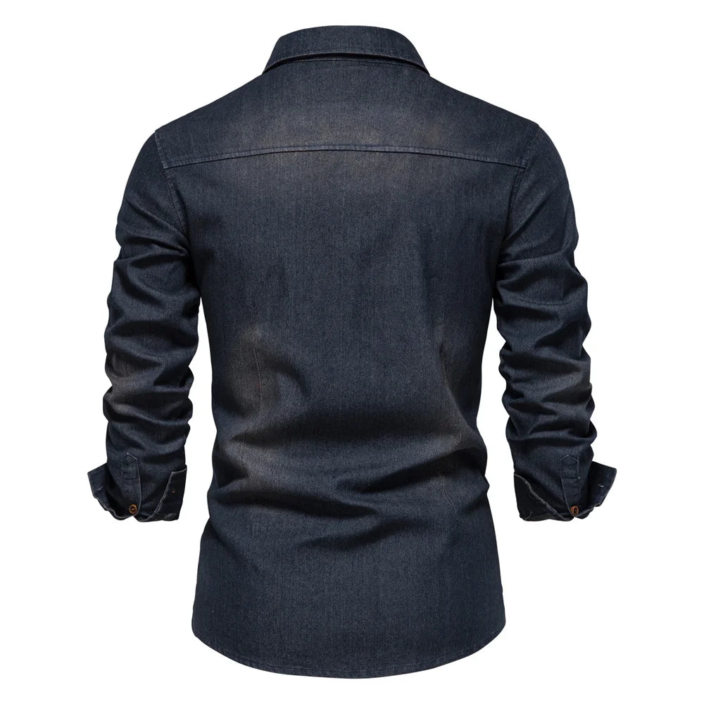 AIOPESON Brand Elastic Cotton Denim Shirt Men Long Sleeve Quality Cowboy Shirts for Men Casual Slim Fit Mens Designer Clothing - Buy online at  Vibe In Cart.