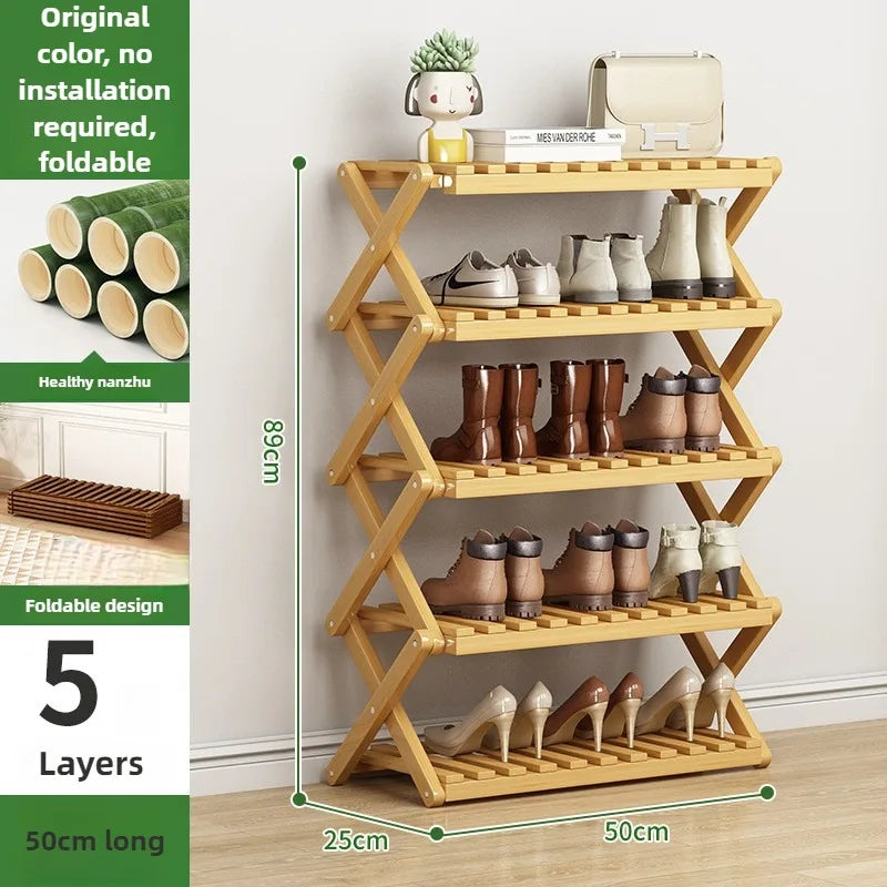 Folding Multi-Level Bamboo Shoe Rack for Living Room Storage