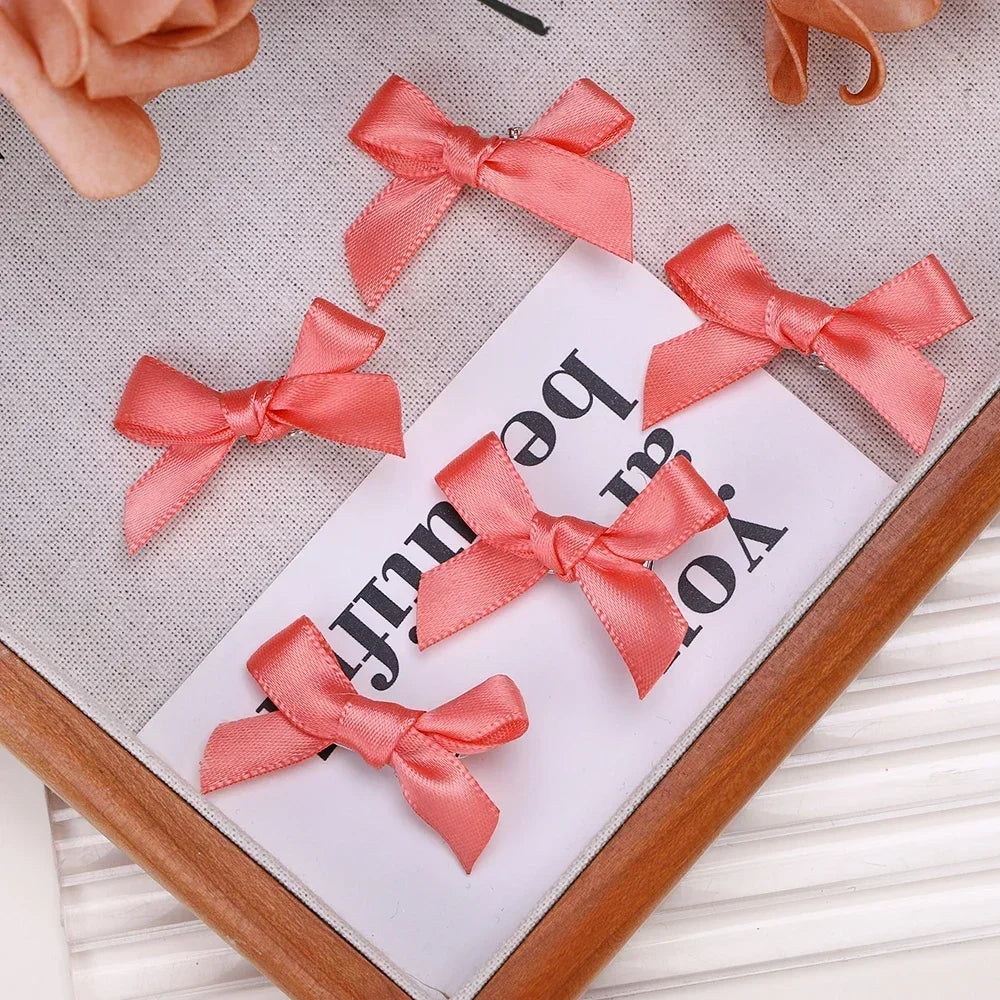 Mini Hair Clips with Handmade Ribbon Bows, 5-24 Pieces