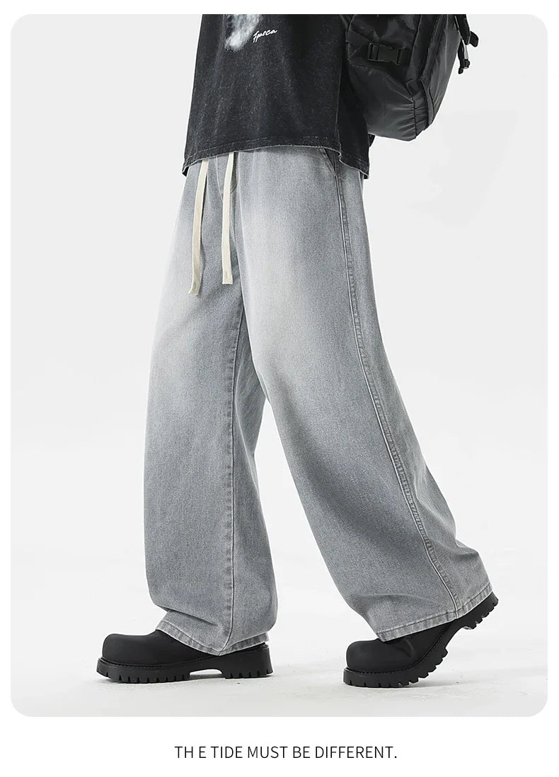Men's Jeans American Loose Wide-leg Loose Straight Casual Trousers Street Hip-hop Baggy Jeans Black Grey  Blue Streetwear Men - Buy online at  Vibe In Cart.