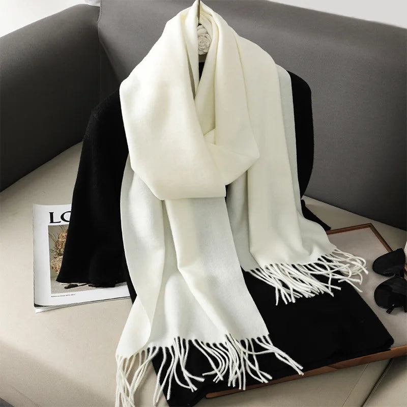 Women's Thick Warm Winter Polyester Scarf with Tassels