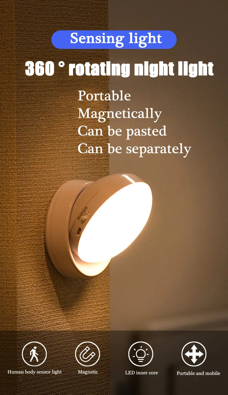 Night Light USB Motion Sensor Charging Round Energy-saving Led Lamp Bedroom Light Corridor Home Bathroom wall lights night light - Buy online at  Vibe In Cart.