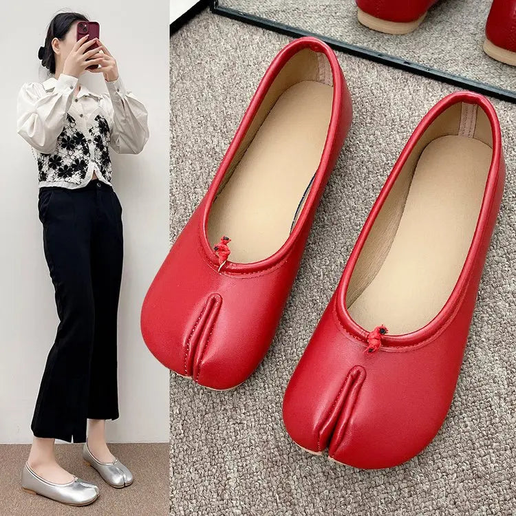 Japanese Style Tabi Ninja Shoes Women Cozy Leather Flats Split Hoof Toe Loafers Femme Mary Jeans Mocasines Ladies Ballerina Shoe - Buy online at  Vibe In Cart.