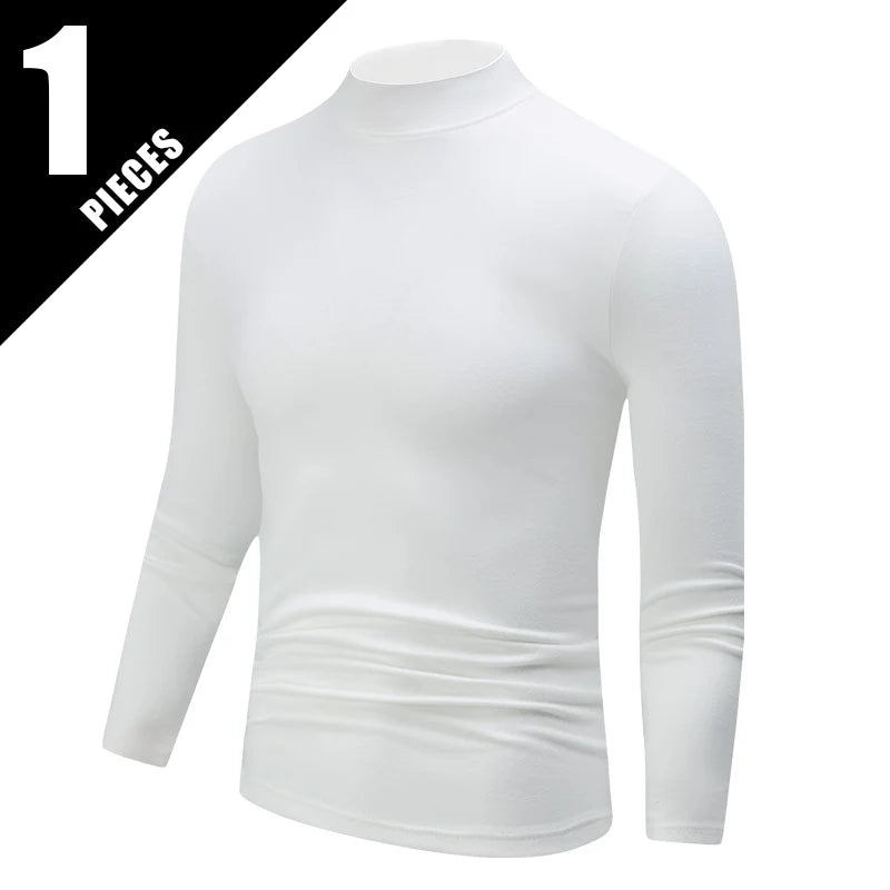 Men's Long-Sleeved Mock Neck Autumn Winter Casual Top