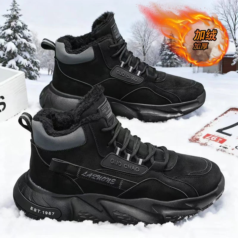 Men's Mid-Calf Wool Lined Snow Boots with Rubber Sole