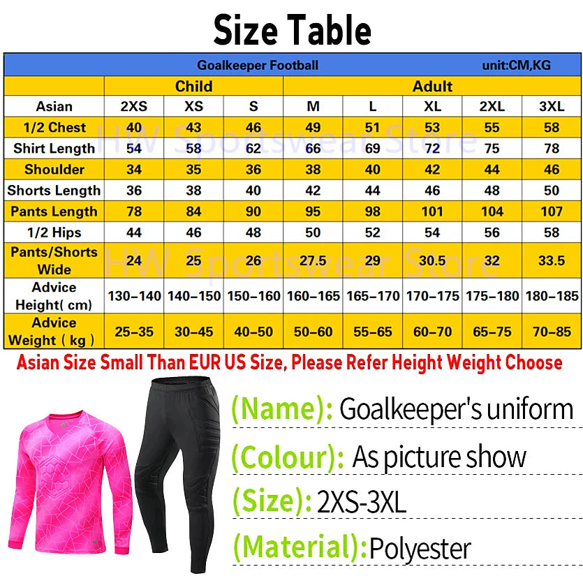 Men Kid 2023 Soccer Goalkeeper Uniform Protective Sponge Long Sleeve Football Training Goalkeeper Top Soccer Jersey Pants Custom - Buy online at  Vibe In Cart.