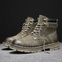 Men's Ankle Height Lace-Up Flat Heel Boots with Bonded Leather Insole and Mesh Lining