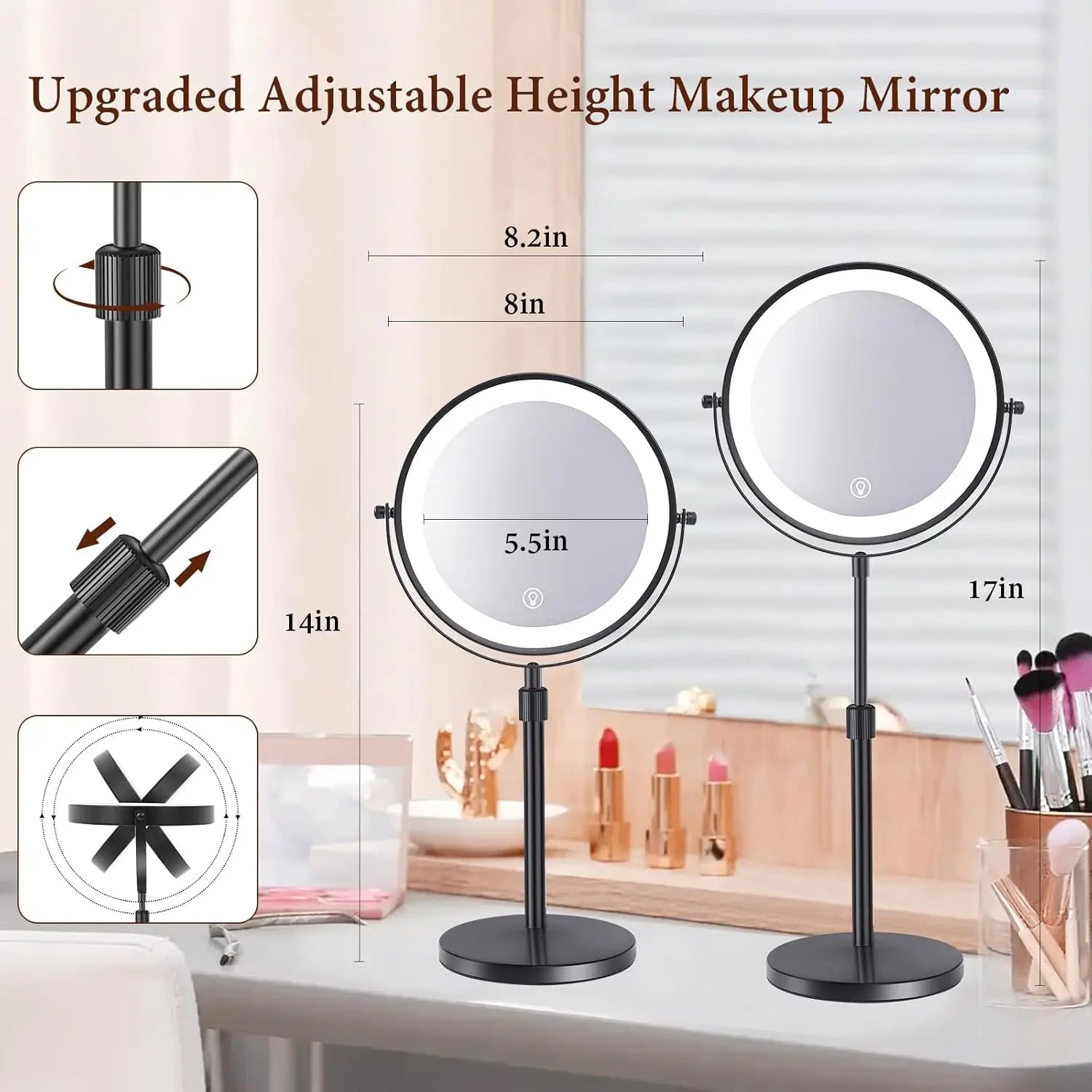 8 Inch Makeup Mirror With Light Lamp 10X Magnification 3 Color Lights,Adjustable Brightness Height Standing Cosmetic Mirror - Buy online at  Vibe In Cart.