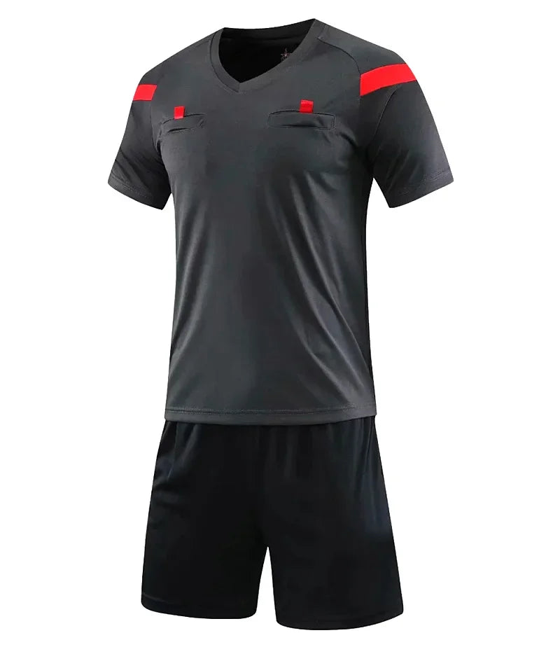 Men's Polyester Soccer Referee Uniform with Jersey and Shorts