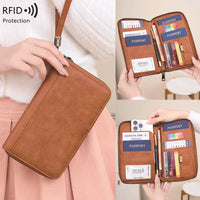 Multifunctional Travel Passport Wallet with RFID Protection in Microfiber Leather