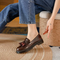 Women Loafers Genuine Leather Fringe Moccasions Retro British Style Ladies Oxford Shoes Slip On Brown Flats - Buy online at  Vibe In Cart.