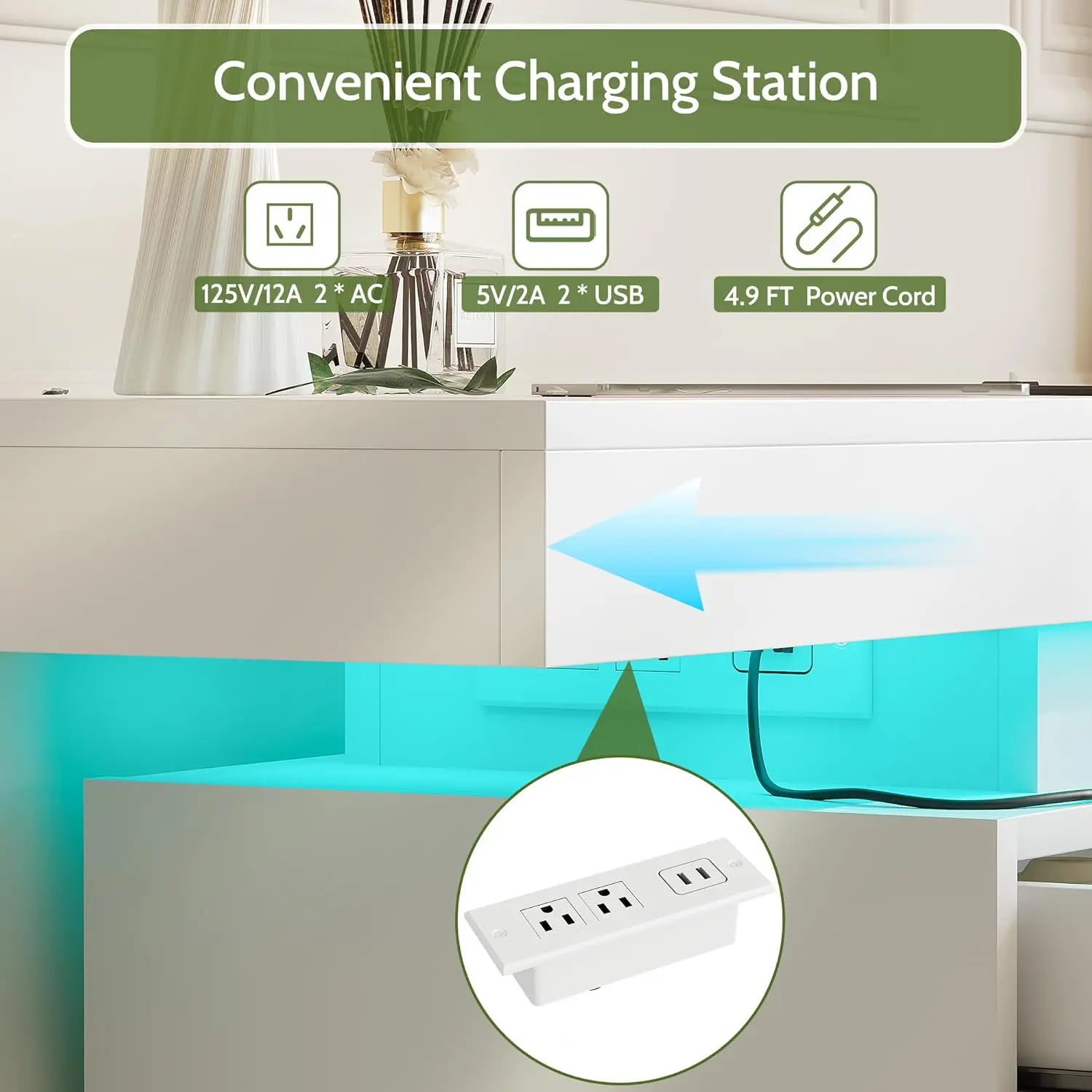 Modern 6-Drawer Dresser，White Storage Cabinet with LED Lights, Wide Chest of Drawers , Organizer for Bedroom,Living Room - Buy online at  Vibe In Cart.