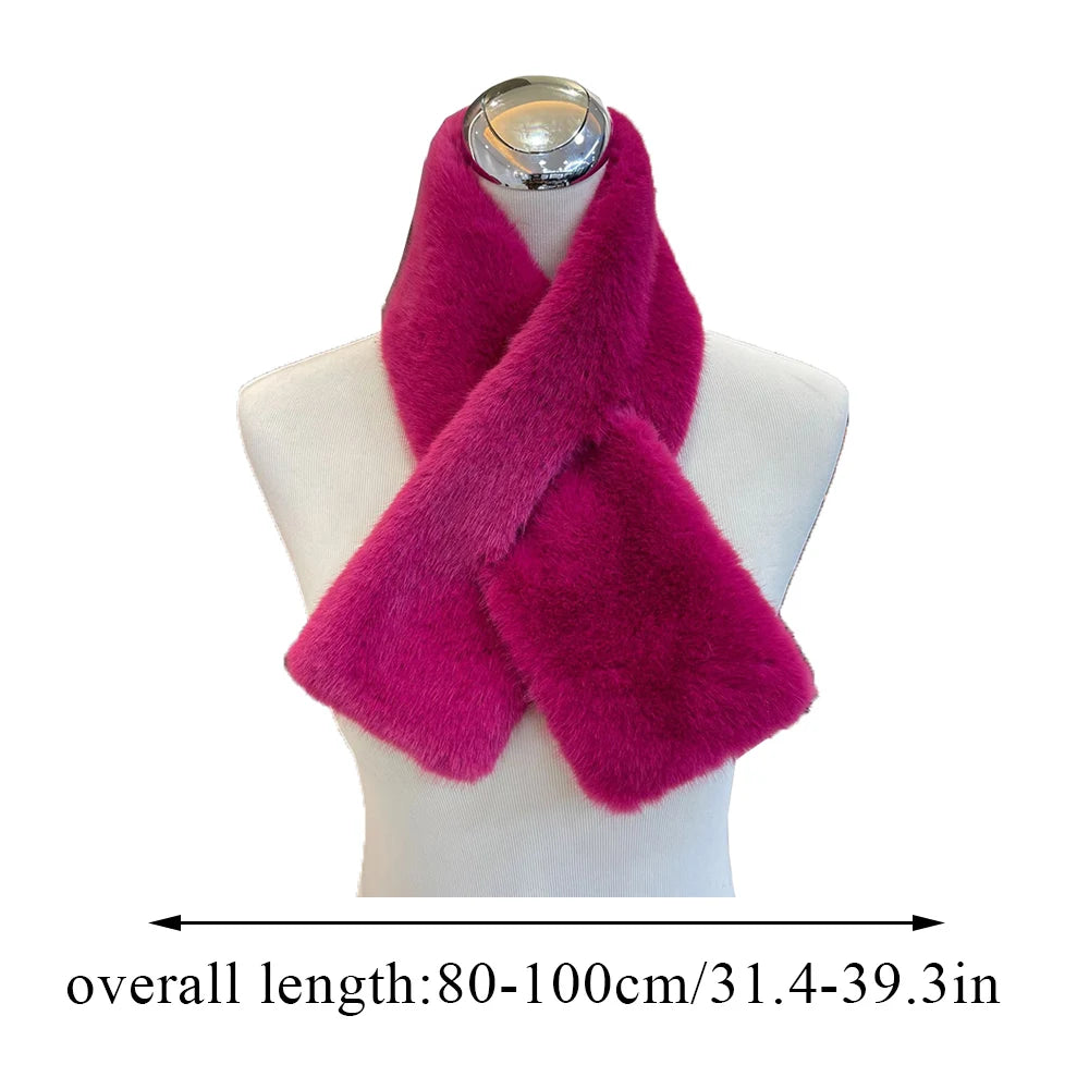Women's Outdoor Winter Faux Fur Warm Solid Color Scarf
