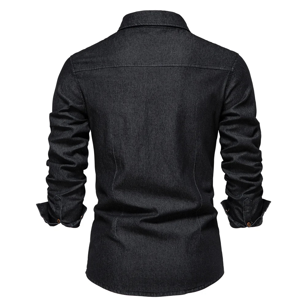 AIOPESON Brand Elastic Cotton Denim Shirt Men Long Sleeve Quality Cowboy Shirts for Men Casual Slim Fit Mens Designer Clothing - Buy online at  Vibe In Cart.