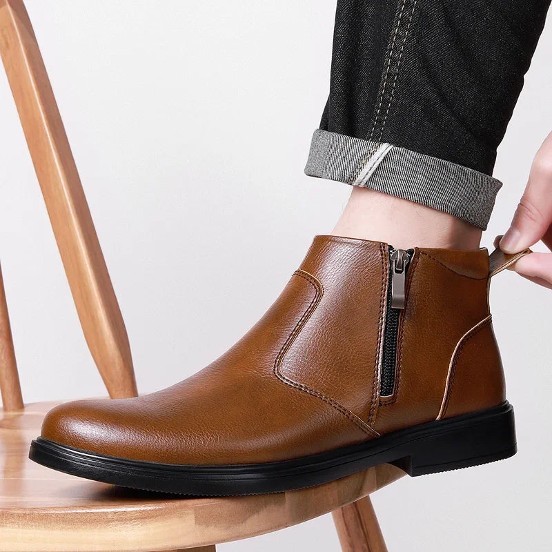 Fashion Brogue Chelsea Men Boots Classical Style Leather Ankle Boots Genuine Leather Mens Winter Plush Snow Botas Walking Shoes - Buy online at  Vibe In Cart.