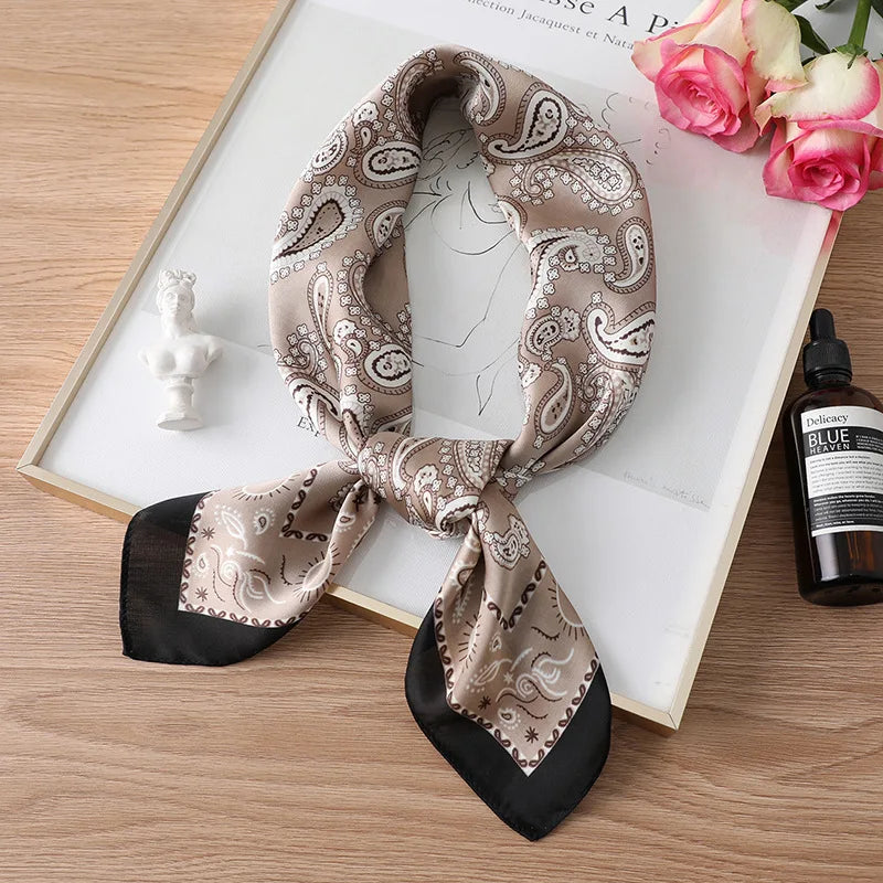 Printed Paisley Houndstooth Square Scarf for Women, Coffee Color, Polyester