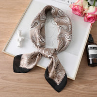 Printed Paisley Houndstooth Square Scarf for Women, Coffee Color, Polyester