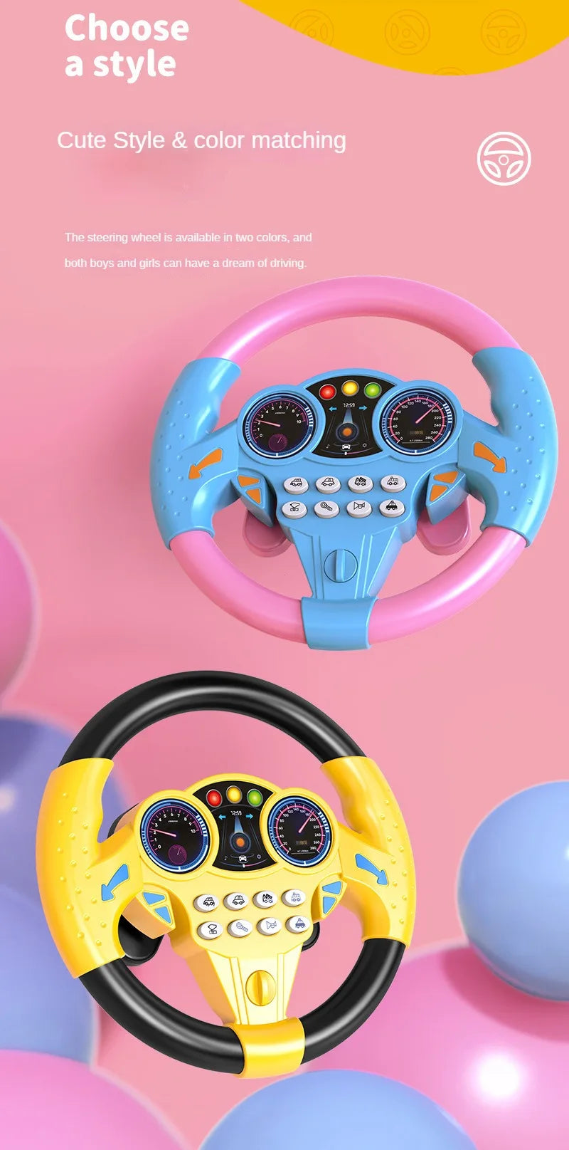 Educational Infant Steering Wheel Toy with Flashing Lights and Sounds
