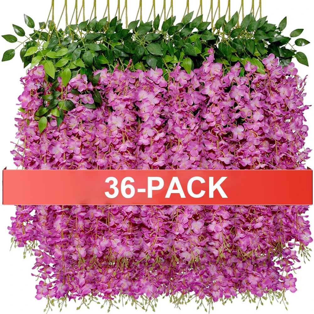 Artificial Wisteria Flowers Hanging Garland, 36/24 Pack, Polyester