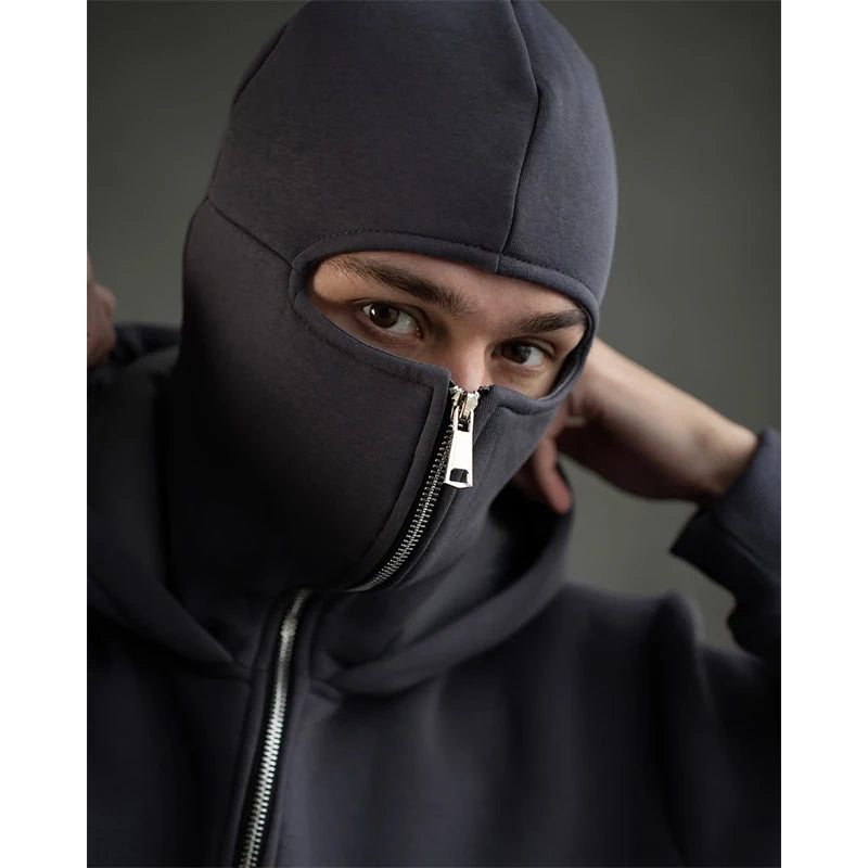 Men's Double Hat Mask Zipper Design Winter Windproof Hoodie Sports Jacket Outdoor Activities Hiking Travel Running Sweatshirt ﻿ - Buy online at  Vibe In Cart.