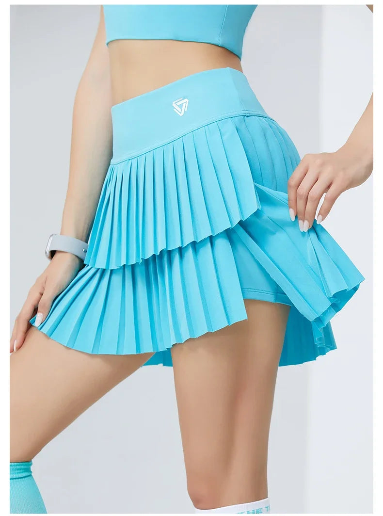 Women's Mini Pleated Sports Skort with Pockets and Double Layer