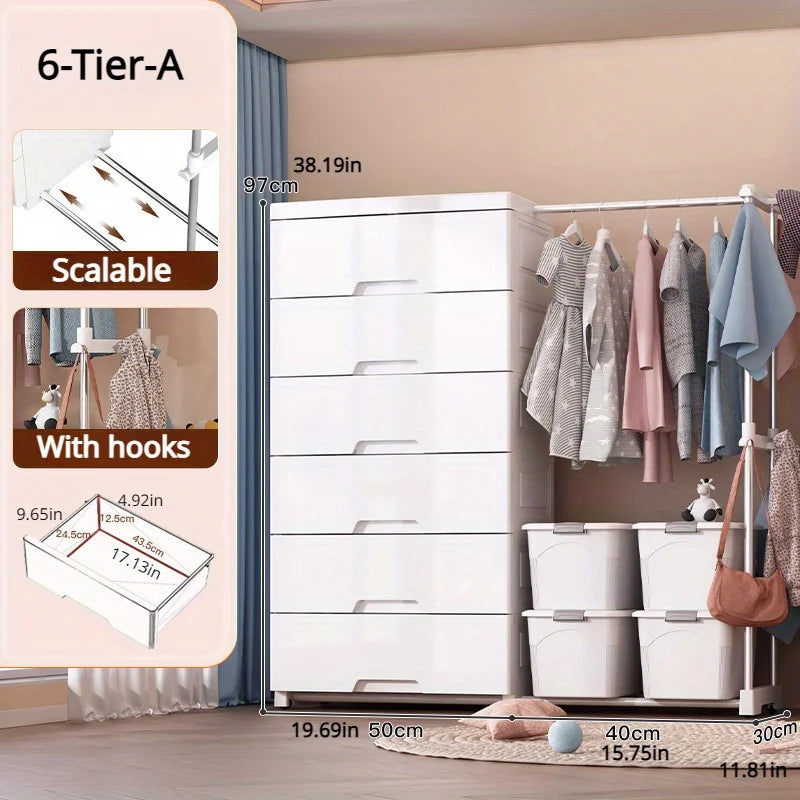 5/6-Tier White Wardrobe with Extendable Hanger - Large Space & Partitioned Storage Wardrobe for Bedroom, Dormitorie - Buy online at  Vibe In Cart.