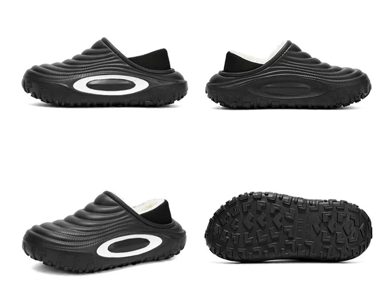 Men's Plush Lined Outdoor Platform Slippers with Low Heel