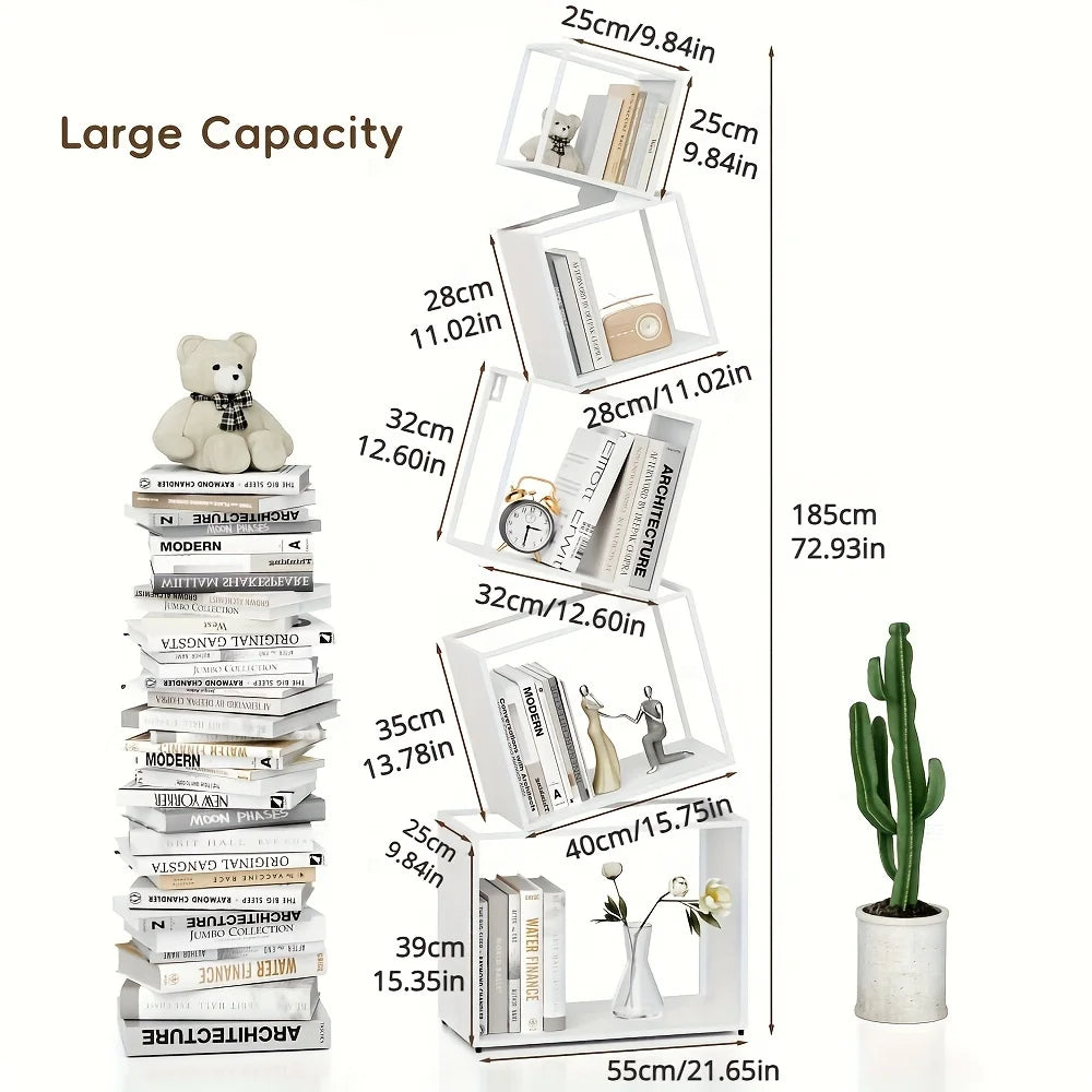 Modern 5-Tier Bookshelf White Metal Bookshelf 73 Inch High Book Rack Home Office Storage Organizer for Books & Supplies - Buy online at  Vibe In Cart.