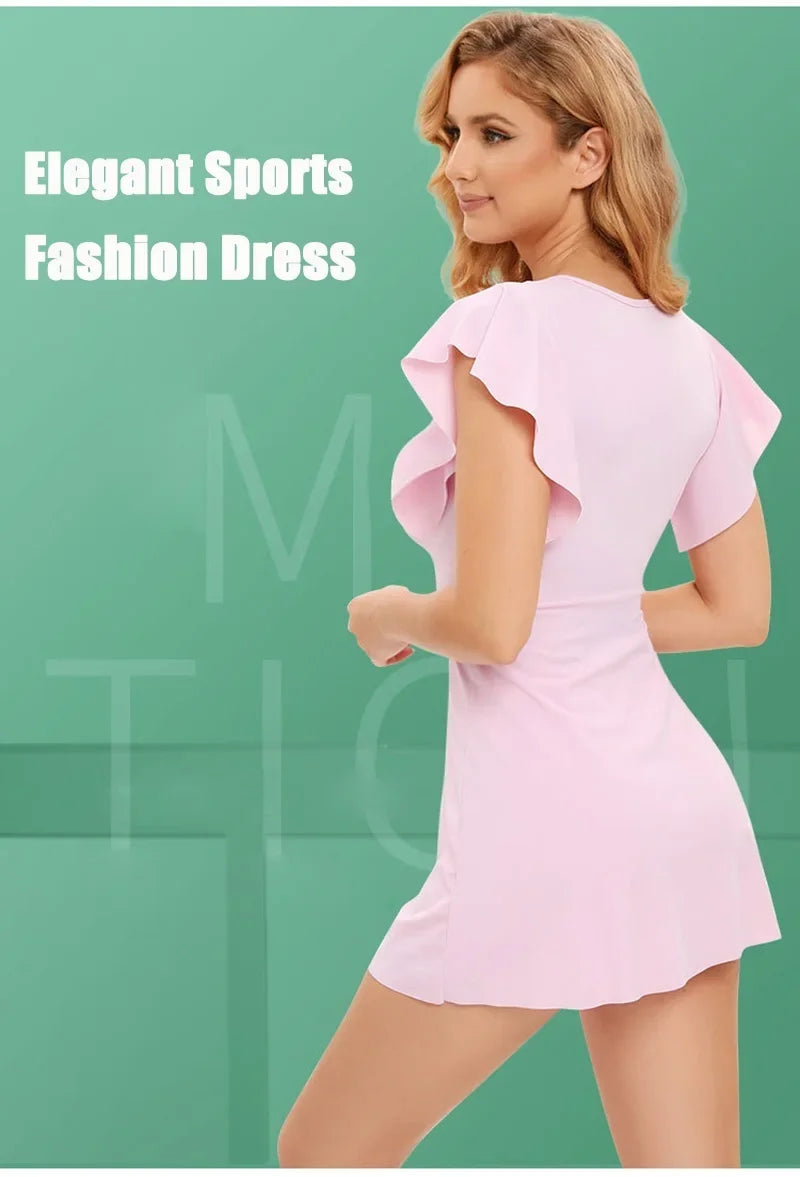 Cloud Rise Golf Tennis Dress Sports Pocket Shorts Gym HOT Girl Workout One Piece Yoga Suit Women Running Outdoor Fitness Dresses