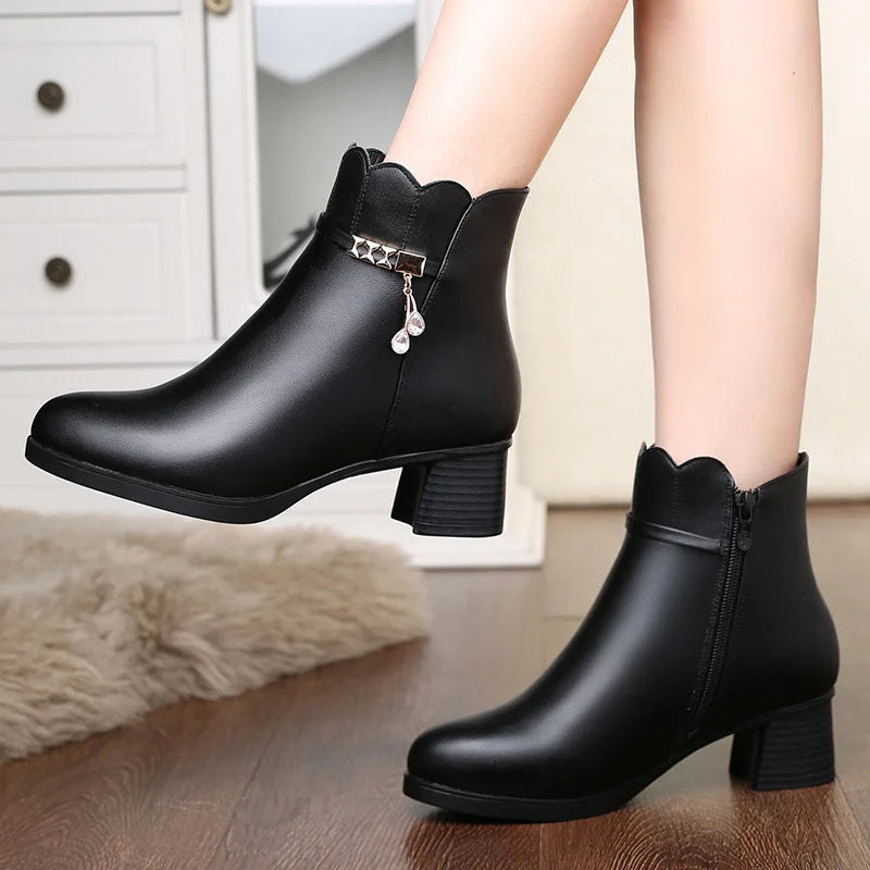 Autumn Winter Fashion Women Soft Leather Ankle Boots Anti-slip Warm Plush Casual Elegant Thick Heel Trend Platform Boots - Buy online at  Vibe In Cart.
