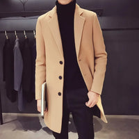 Men Long Cotton Coat 2024 Autumn Winter New Wool Blend Pure Color Casual Business Fashion Slim Windbreaker Jacket Men Clothing - Buy online at  Vibe In Cart.