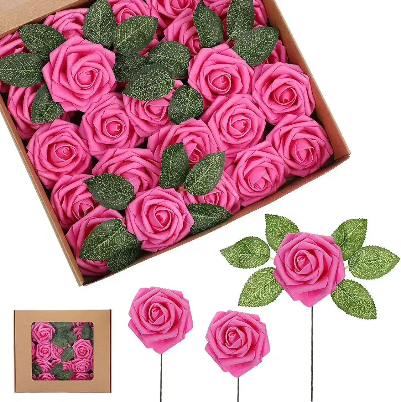 Artificial Foam Rose Flowers Bouquet Set, 10-100 Pieces