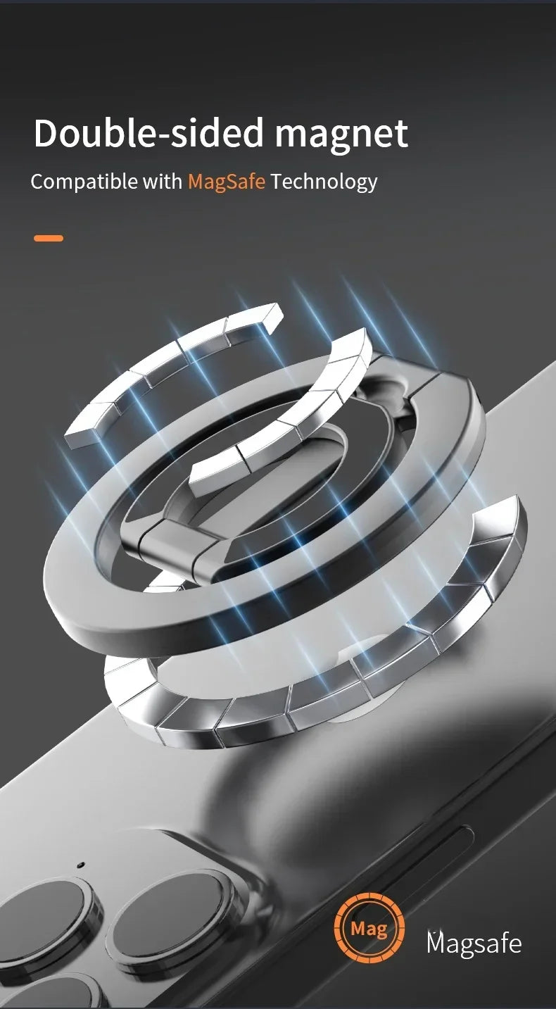 Universal Double Sided Magnetic Phone Ring Holder with Folding Stand